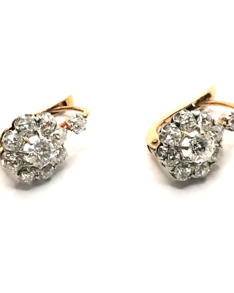 boucles d'oreilles pompadour diamants anciennes