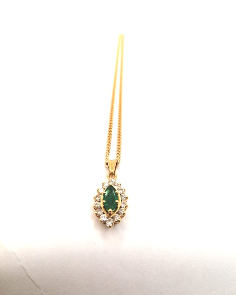 pendentif émeraude diamants or 18k vintage occasion marquise