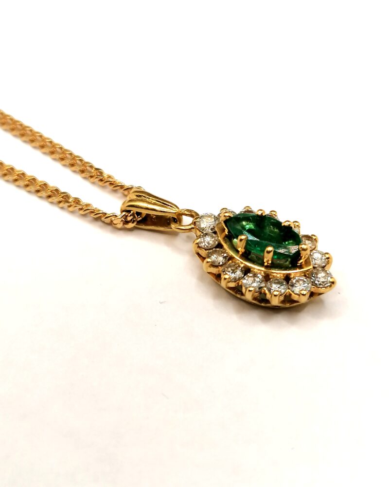 pendentif émeraude diamants or 18k vintage occasion marquise