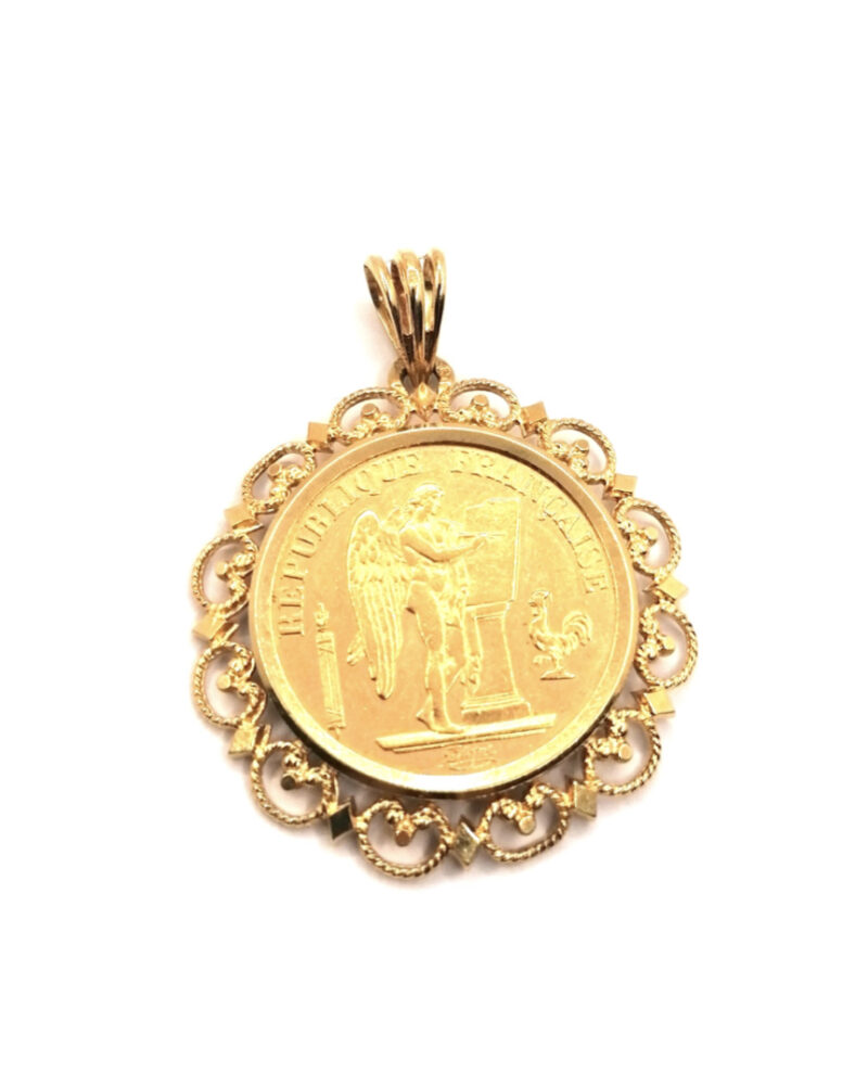 Pendentif or porte pièce 20 Francs Génie occasion vintage Rouen Paris Nantes Vannes