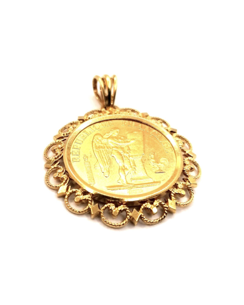 Pendentif or porte pièce 20 Francs Génie occasion vintage Rouen Paris Nantes Vannes