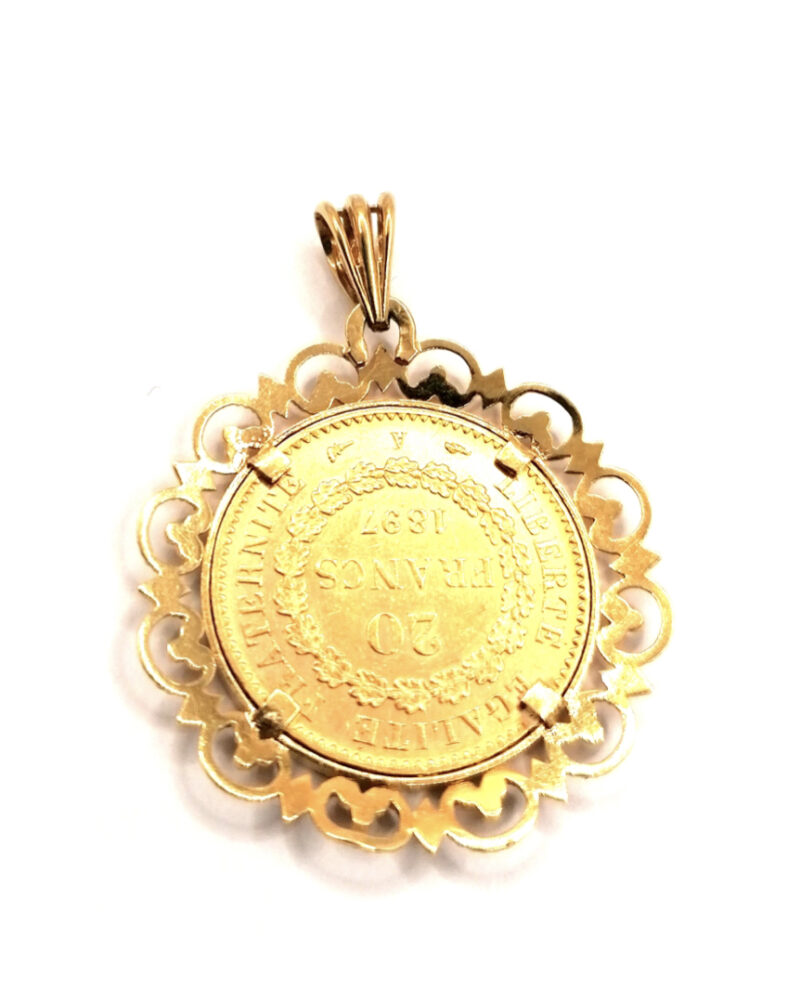 Pendentif or porte pièce 20 Francs Génie occasion vintage Rouen Paris Nantes Vannes