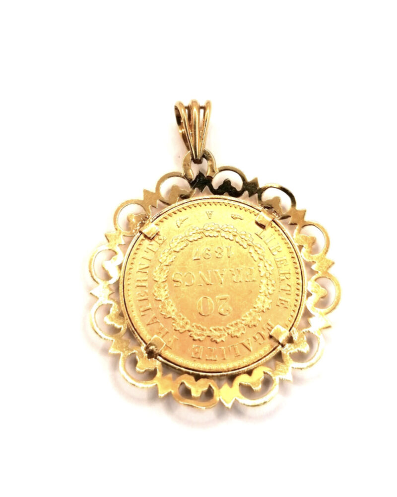 Pendentif or porte pièce 20 Francs Génie occasion vintage Rouen Paris Nantes Vannes