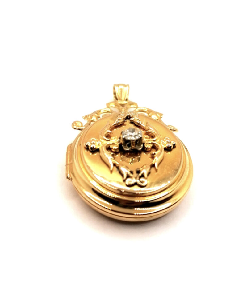 pendentif médaillon ancien or jaune 18k diamant occasion Rouen Paris Vannes Nantes