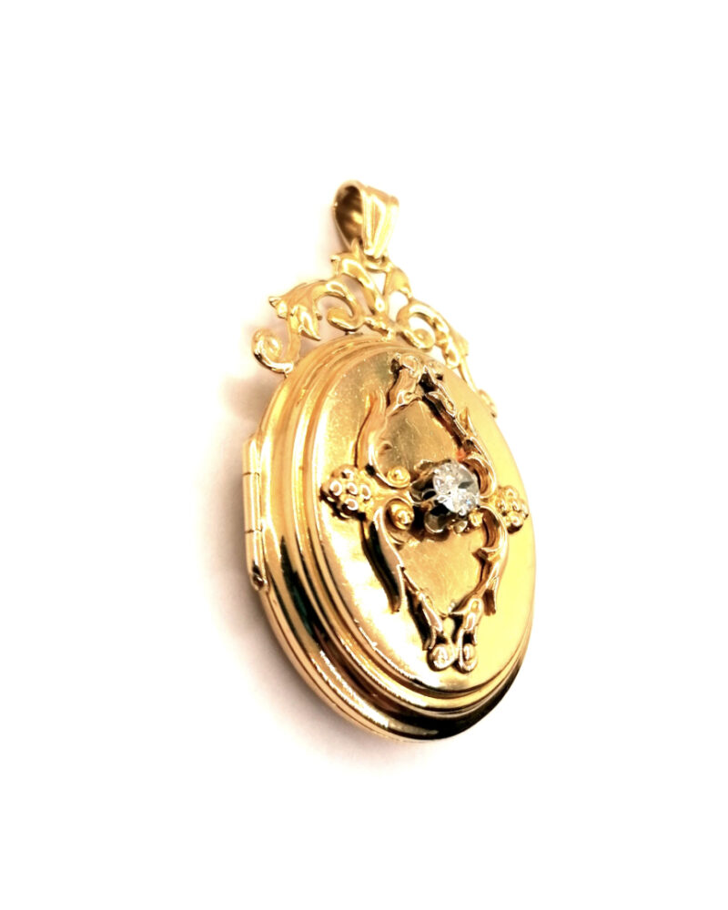 pendentif médaillon ancien or jaune 18k diamant occasion Rouen Paris Vannes Nantes