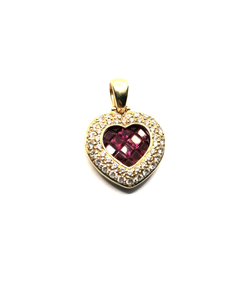 Pendentif coeur rubis diamants luxe unique occasion Rouen Paris Vannes Nantes