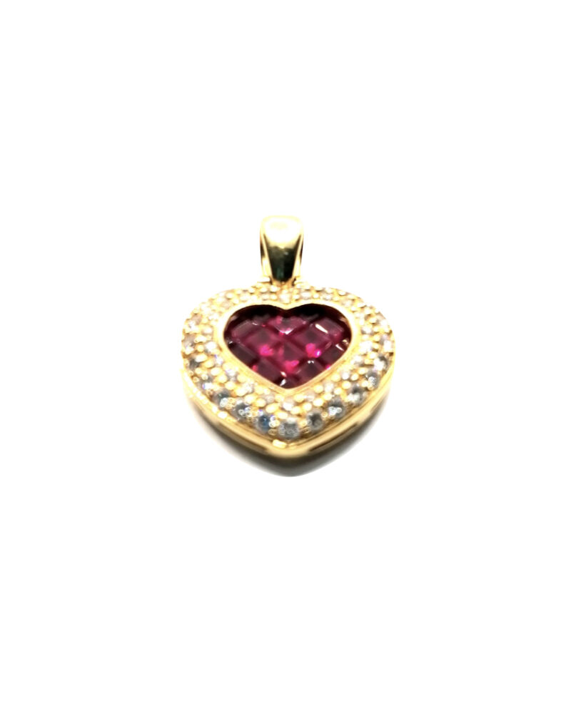 Pendentif coeur rubis diamants luxe unique occasion Rouen Paris Vannes Nantes