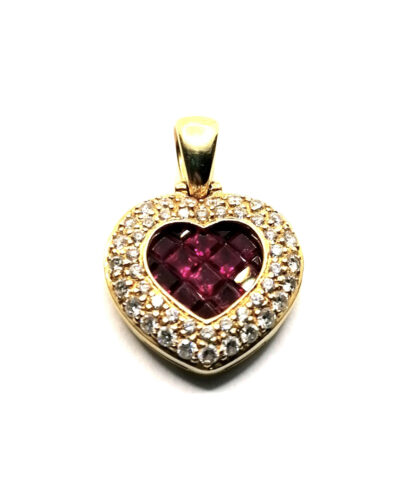 Pendentif coeur rubis diamants luxe unique occasion Rouen Paris Vannes Nantes