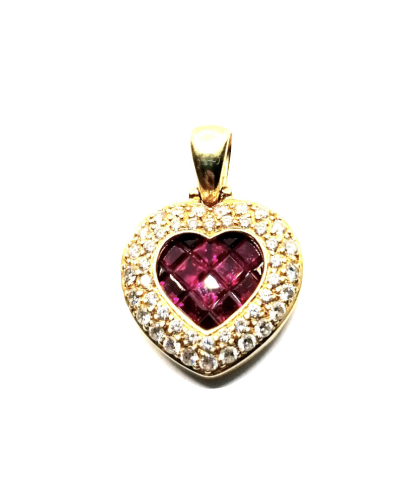 Pendentif coeur rubis diamants luxe unique occasion Rouen Paris Vannes Nantes