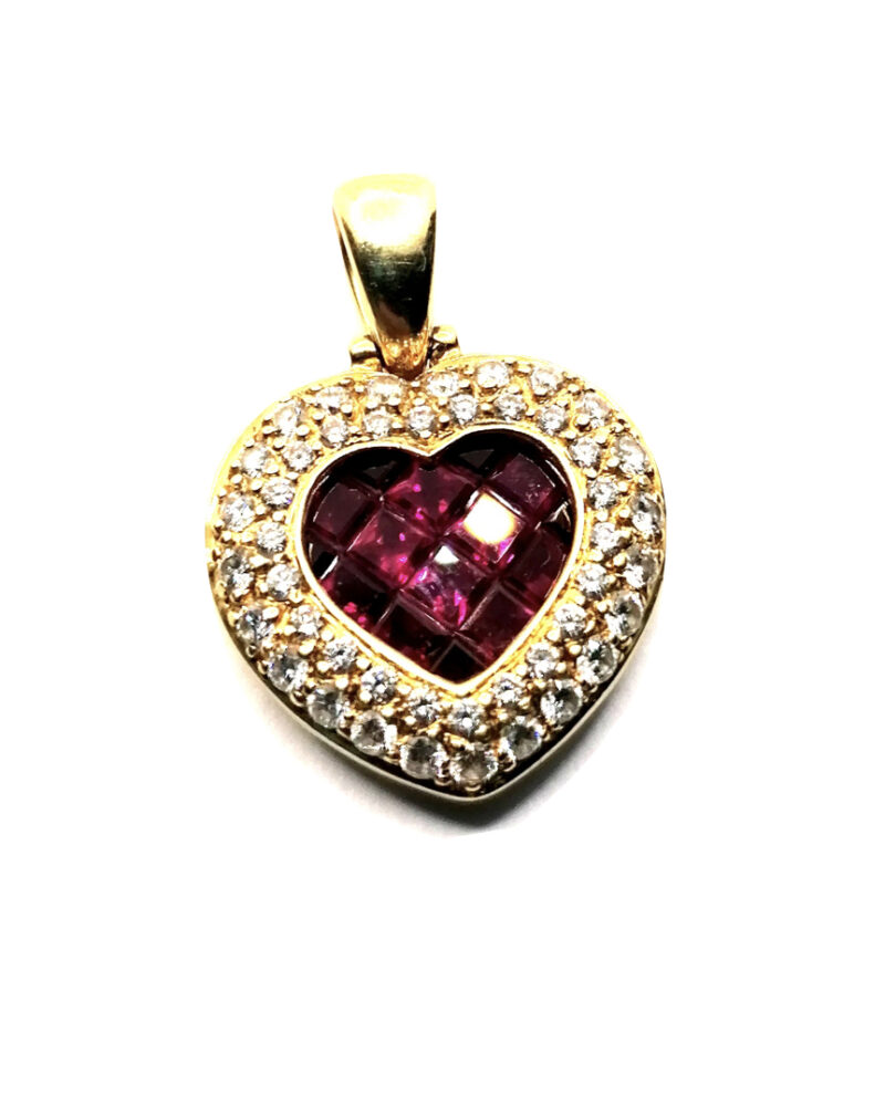 Pendentif coeur rubis diamants luxe unique occasion Rouen Paris Vannes Nantes