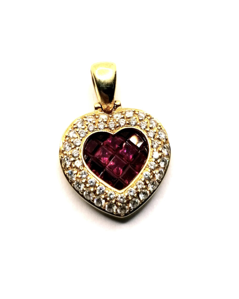 Pendentif coeur rubis diamants luxe unique occasion Rouen Paris Vannes Nantes