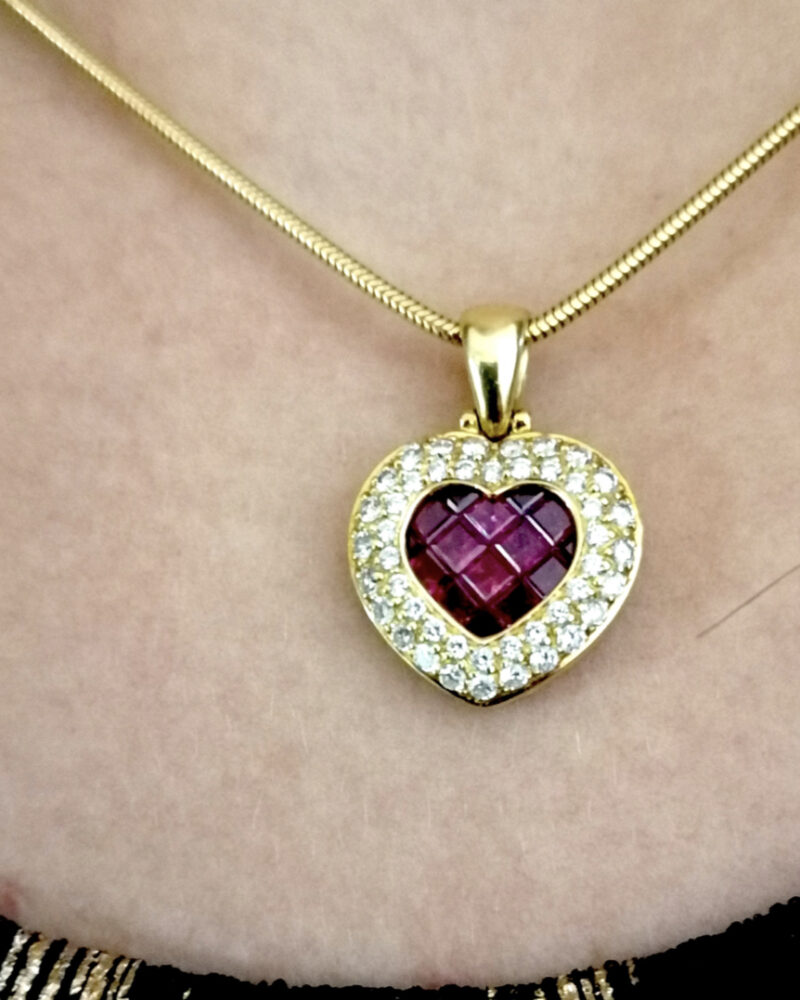 Pendentif coeur rubis diamants luxe unique occasion Rouen Paris Vannes Nantes